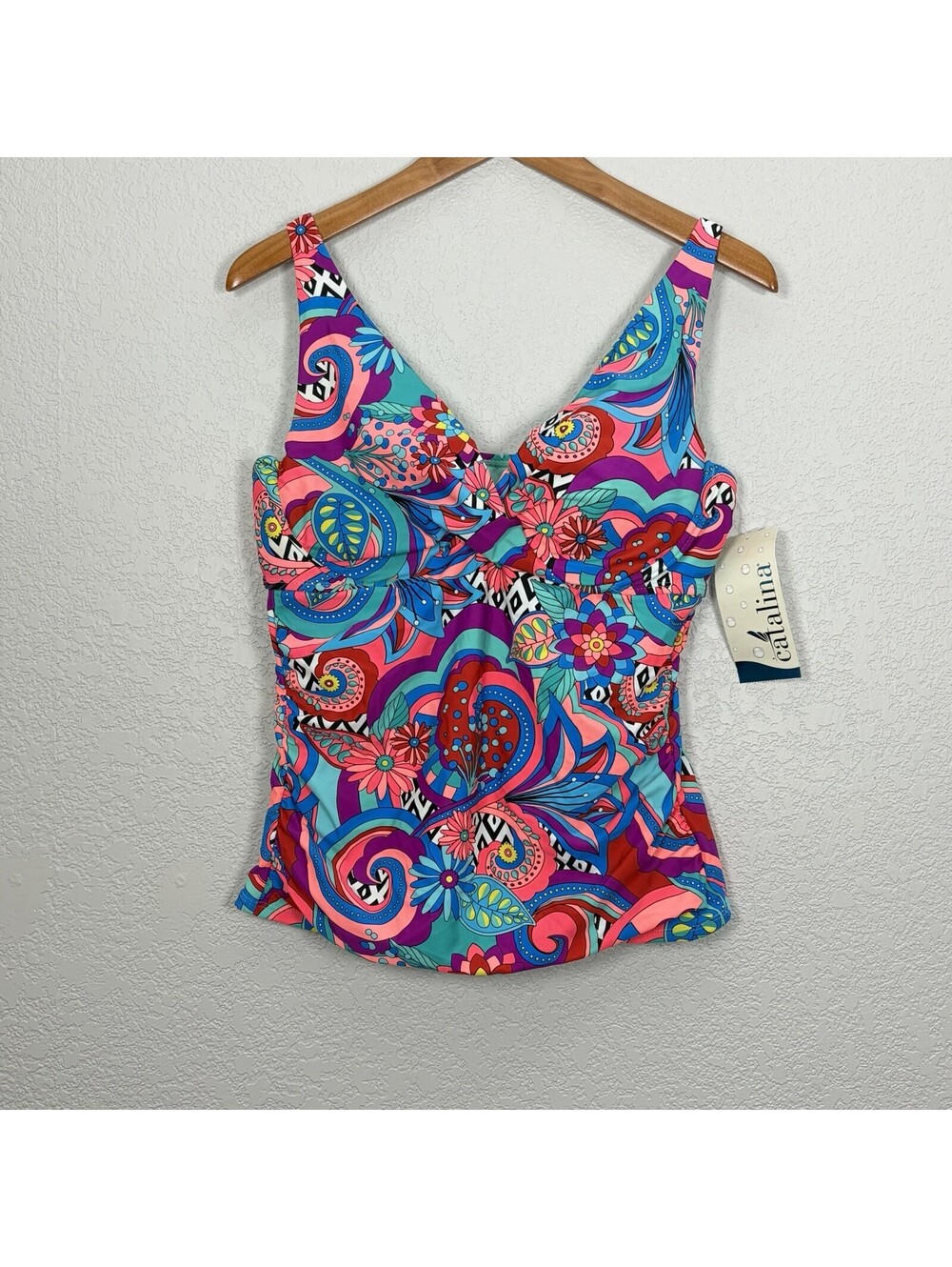 NWT Catalina Womens L Tankini Top Floral Paisley Retro Psychedelic Vacation